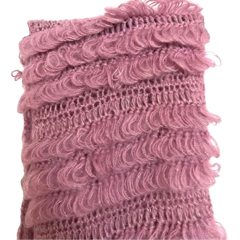 Betsey Johnson Pink Feather Sequin Fringe Knit Scarf NWT